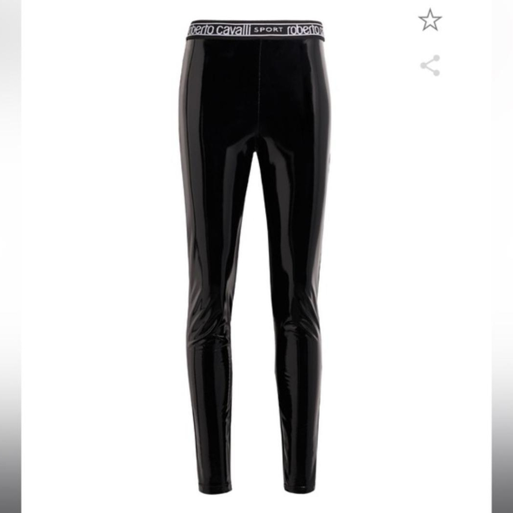 Roberto Cavalli Black Glossy Patent Sports Leggings